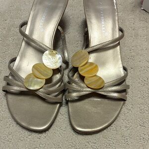 A. Marinelli Gold Strappy Sandals with pearl Shell Discs